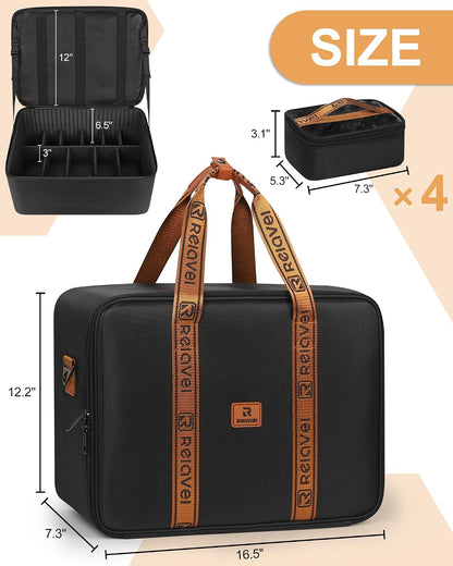 Relavel Dual Handle Extra Large Makeup Case with 4 Clear Bags