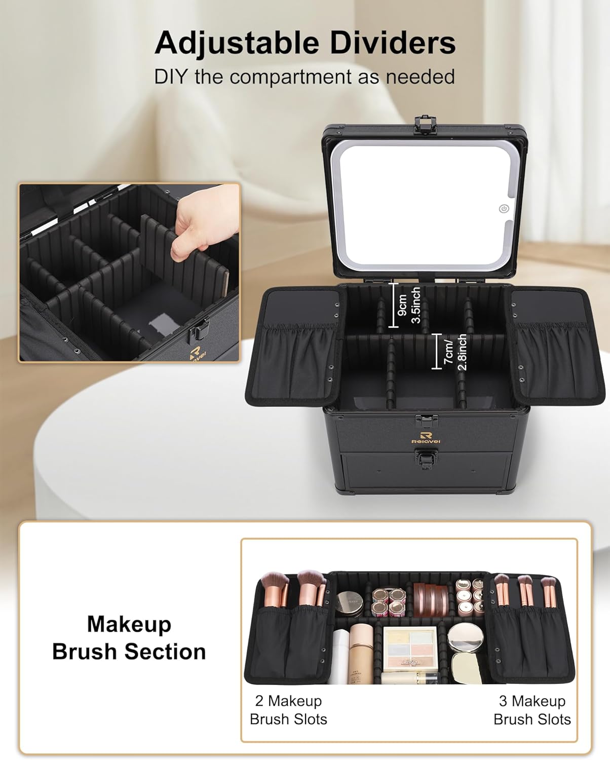 Available for sale in the United States only.Relavel Dual Layer Makeup Case with LED Mirror