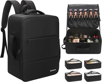 Relavel Extra Large Makeup Backpack with 4 Clear Bags