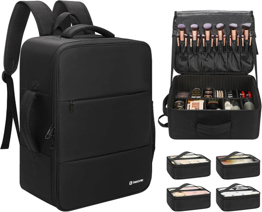 Relavel Extra Large Makeup Backpack with 4 Clear Bags