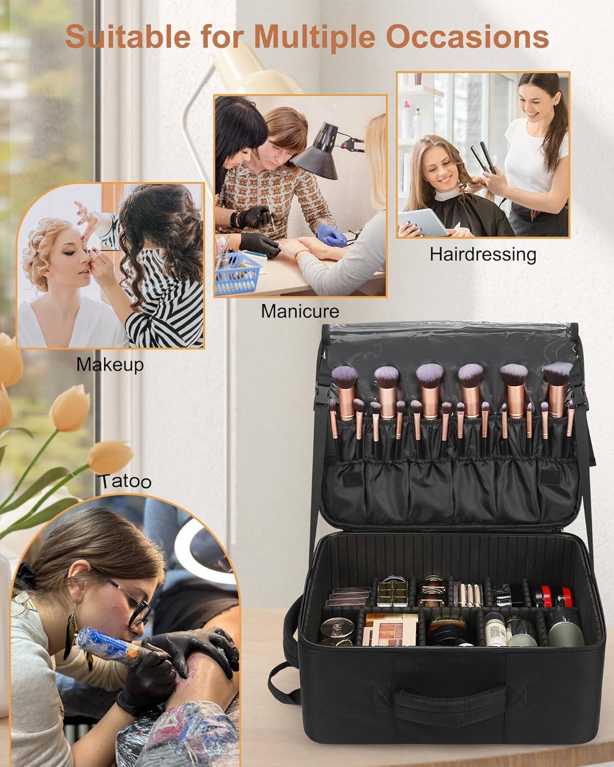 Relavel Extra Large Makeup Backpack with 4 Clear Bags