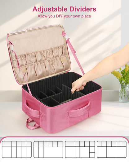Relavel Extra Large Makeup Backpack with 4 Clear Bags, Rose Pink