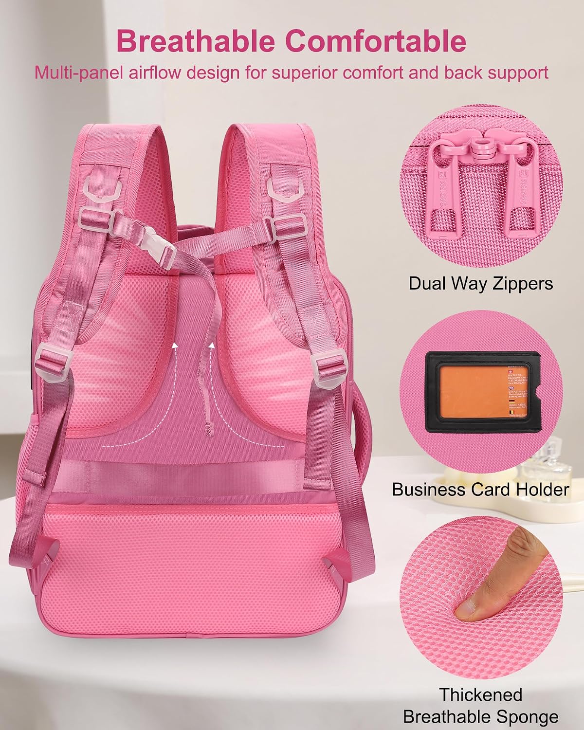 Relavel Extra Large Makeup Backpack with 4 Clear Bags, Rose Pink