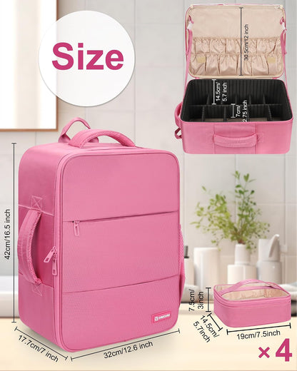 Relavel Extra Large Makeup Backpack with 4 Clear Bags, Rose Pink