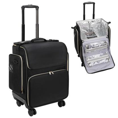 Large Barber Case,Rolling Travel Cosmetic Train Case with Anti-scalding layer of tin foil,Black