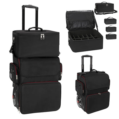 Large Barber Case,Rolling Travel Cosmetic Train Case with Anti-scalding layer of tin foil,Black