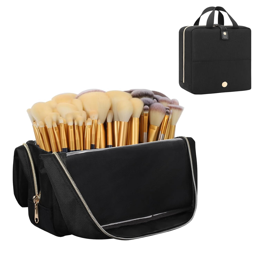 Relavel Large Capacity Foldable Travel Makeup Brushes Case Makeup Bag with Detachable Dividers