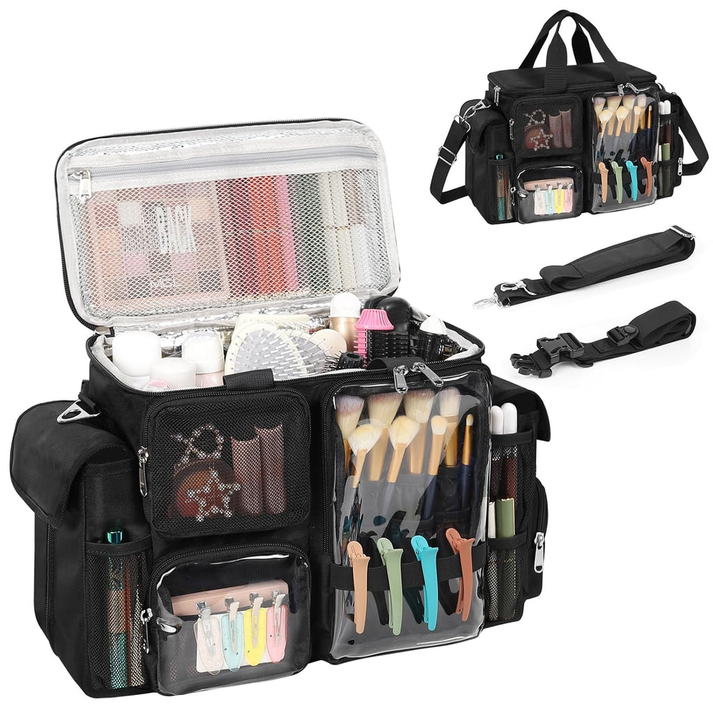 Large Capacity Hair Tools Travel Waist Bag with Multi Pockets and Adjustable Dividers