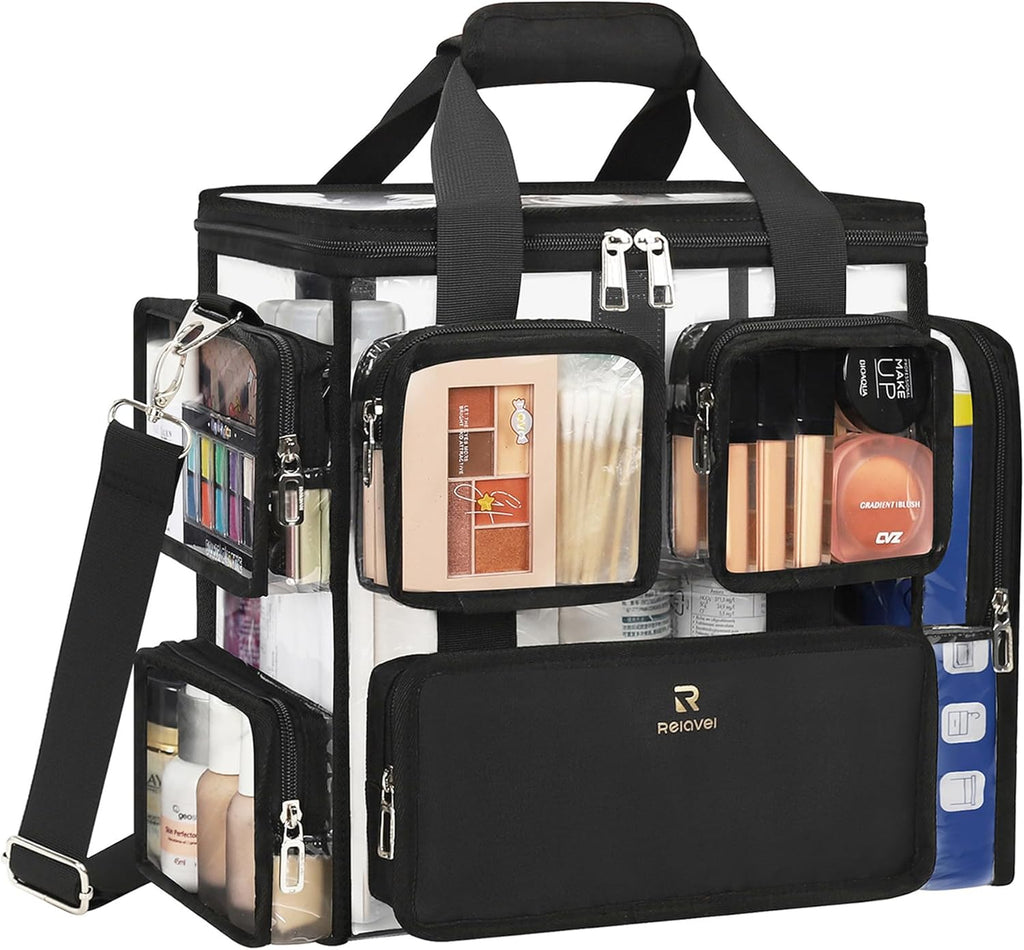 Relavel Large Clear Travel Makeup Bag with Removable Dividers