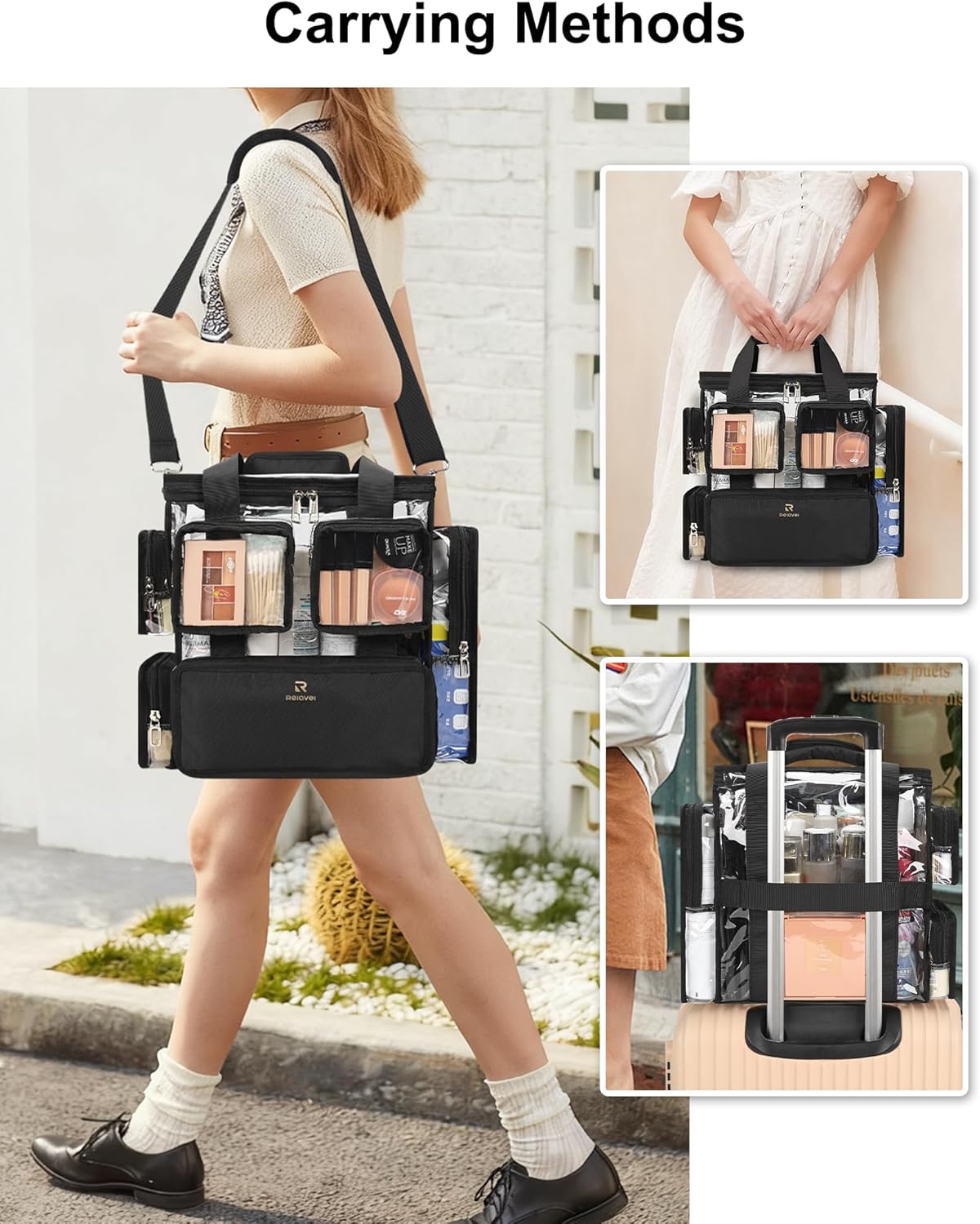 Relavel Large Clear Travel Makeup Bag with Removable Dividers