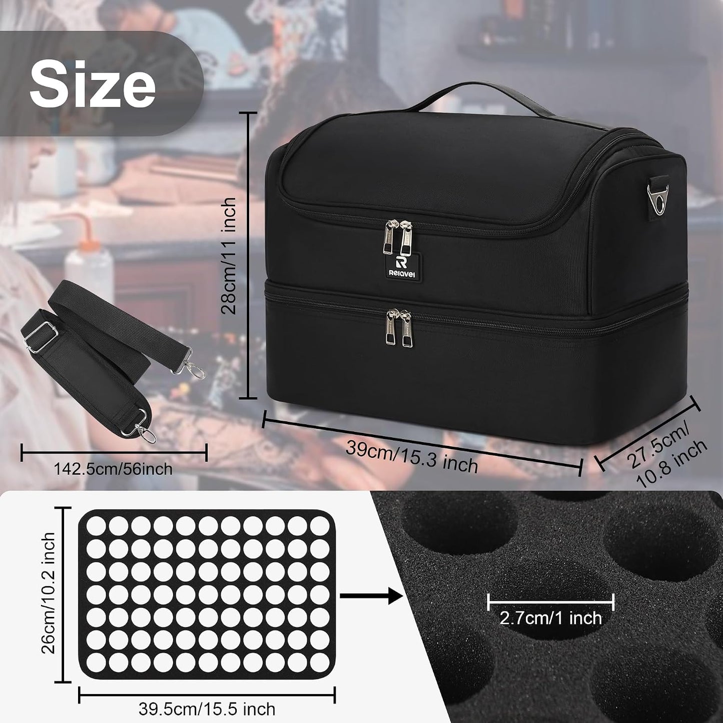 Relavel Large Double Layer Tattoo Travel Organizer Shoulder Bag