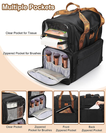 Relavel Large Makeup Backpack with 3 Clear Bags, Black