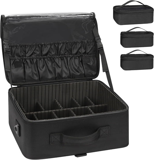 Relavel Large Makeup Case with 3 Clear Set Bags