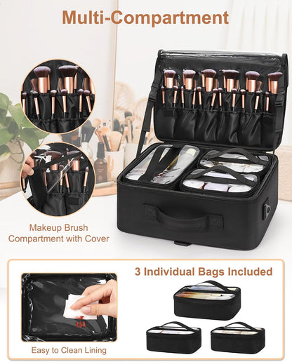Relavel Large Makeup Case with 3 Clear Set Bags