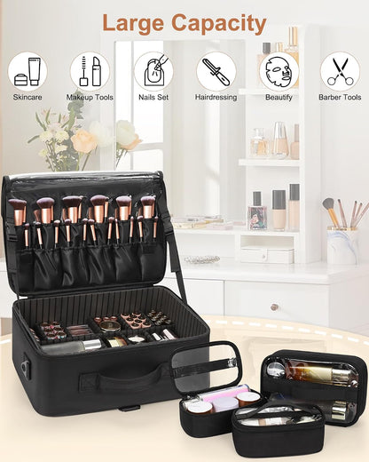 Relavel Large Makeup Case with 3 Clear Set Bags