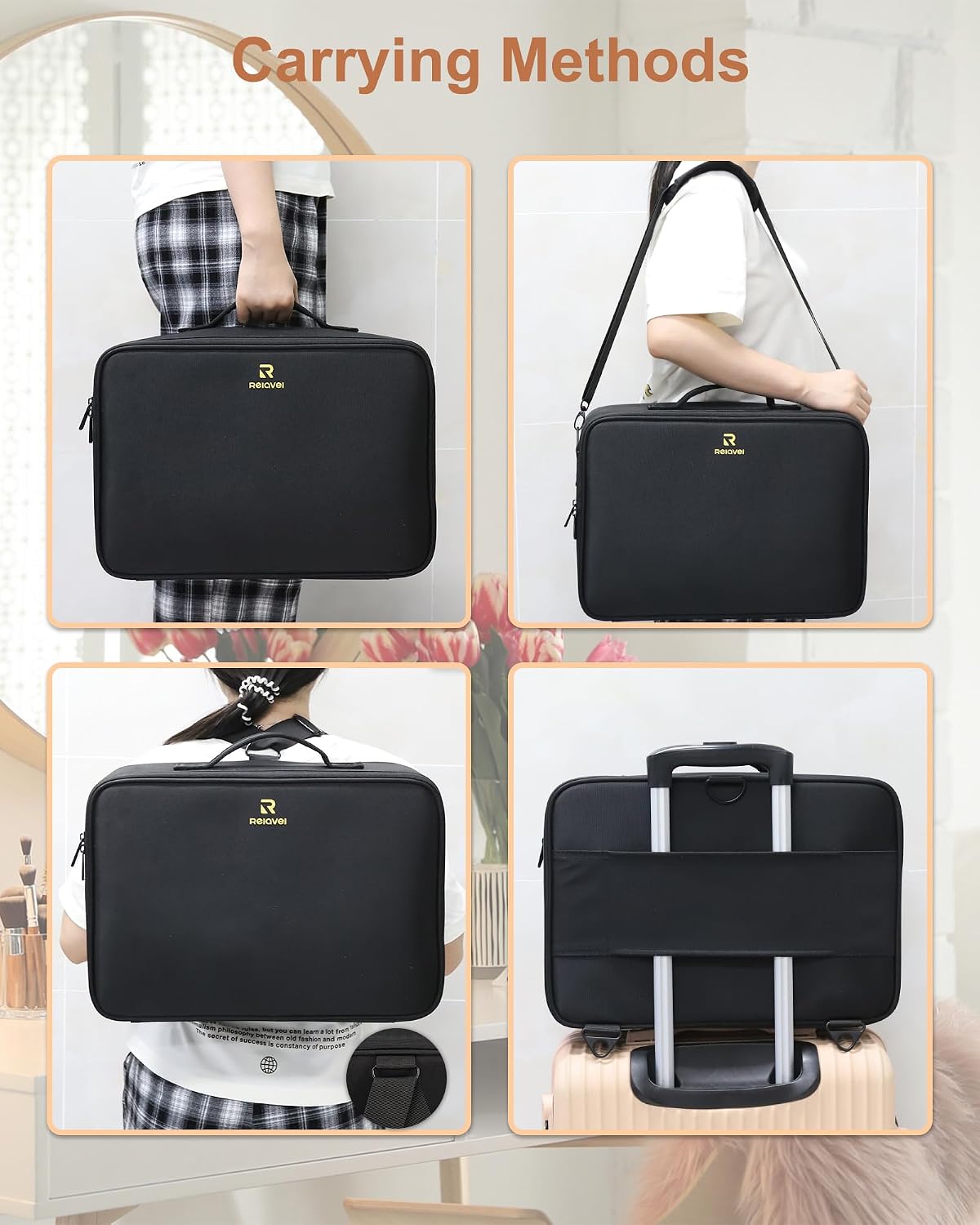 Relavel Large Makeup Case with 3 Clear Set Bags