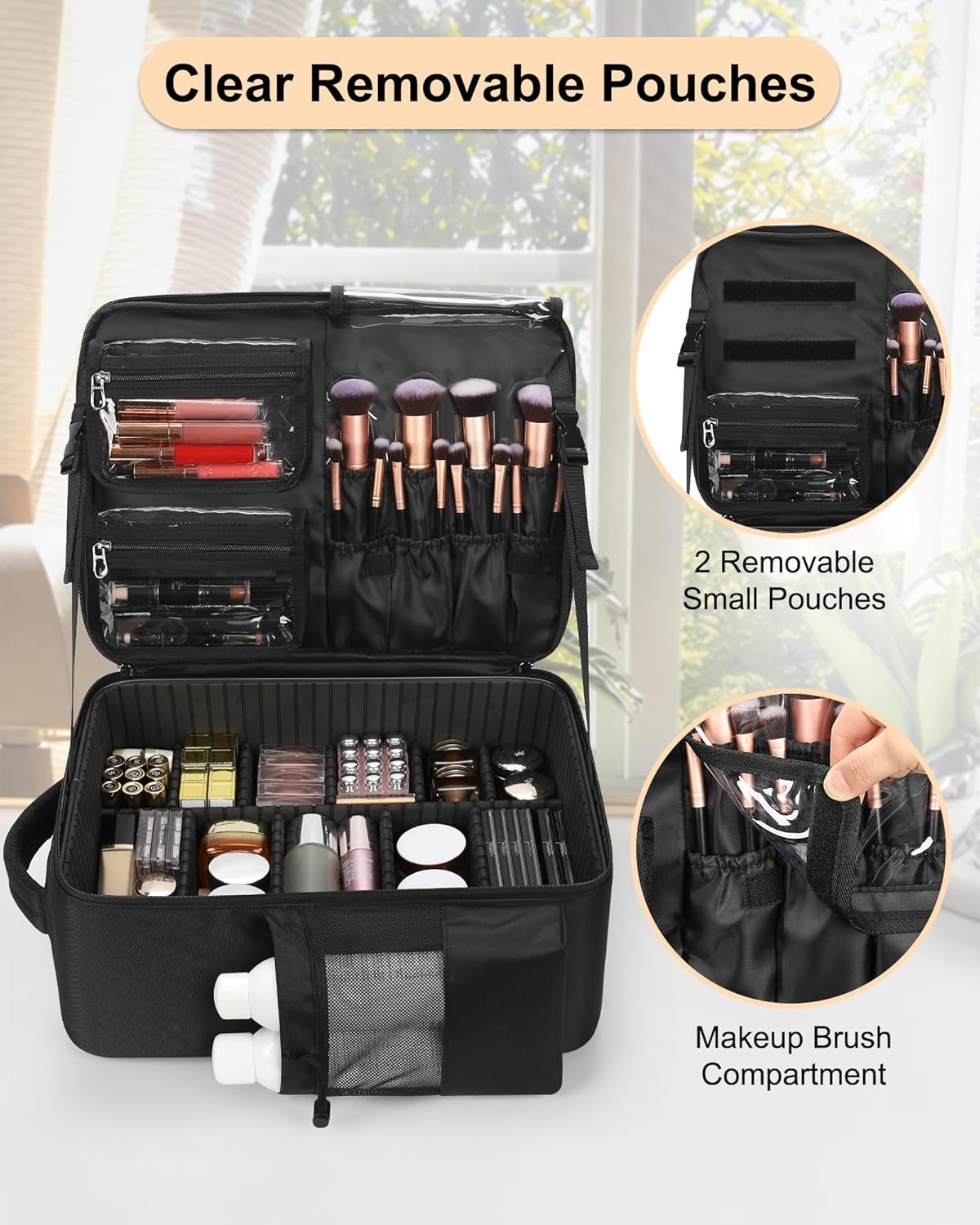 Available for sale in the United States only.Relavel Makeup Backpack with 5 Removable Pouches