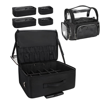 Rolling Extra Large 3-Layer Makeup Train Case With 4 360° Spinner Wheels, Adjustable Dividers