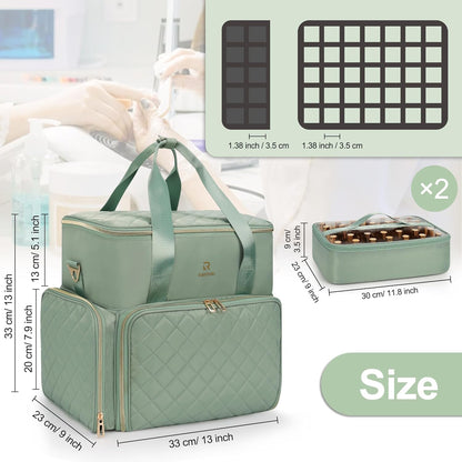 Relavel Nail Polish Organizer, Double Layer Nail Bag Holds 80-100 Bottles (15ml/0.5fl.oz) & Nail Lamp