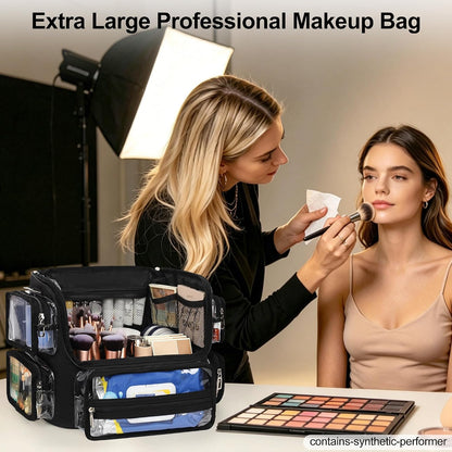 Relavel New Extra Large Clear Makeup Brush Bag with Side Pockets and Dividers