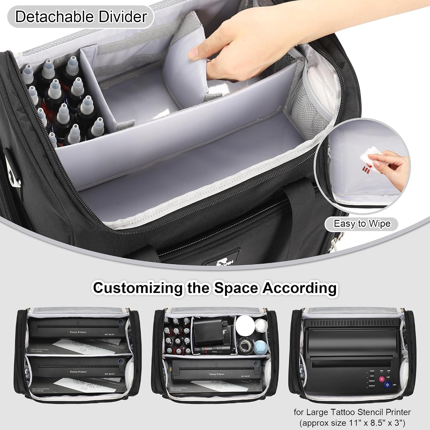 Relavel Portable Travel Pro Tattoo Case with 3 Removable Pouches
