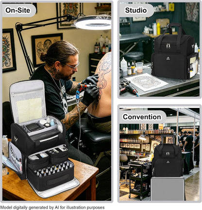 Relavel Portable Travel Pro Tattoo Case with 3 Removable Pouches