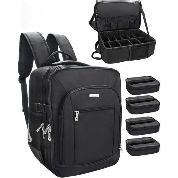 Professional Extra Large 3 Layer Makeup Backpack with 4 Small Cosmetic Bag