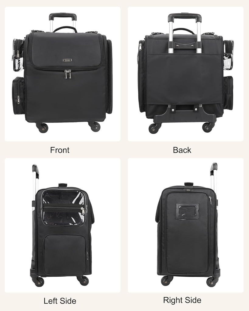 Rolling Hairstylist Makeup Train Case with 4 Wheels