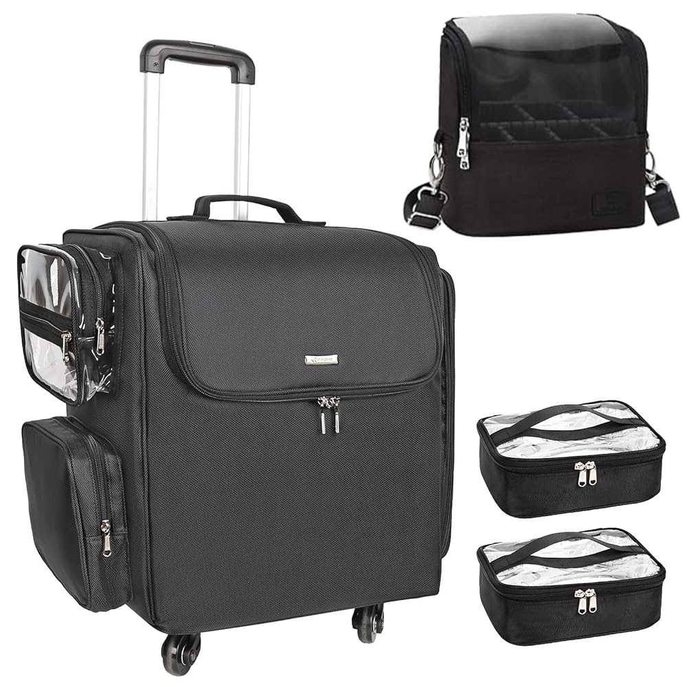 Rolling Hairstylist Makeup Train Case with 4 Wheels Relavelbag