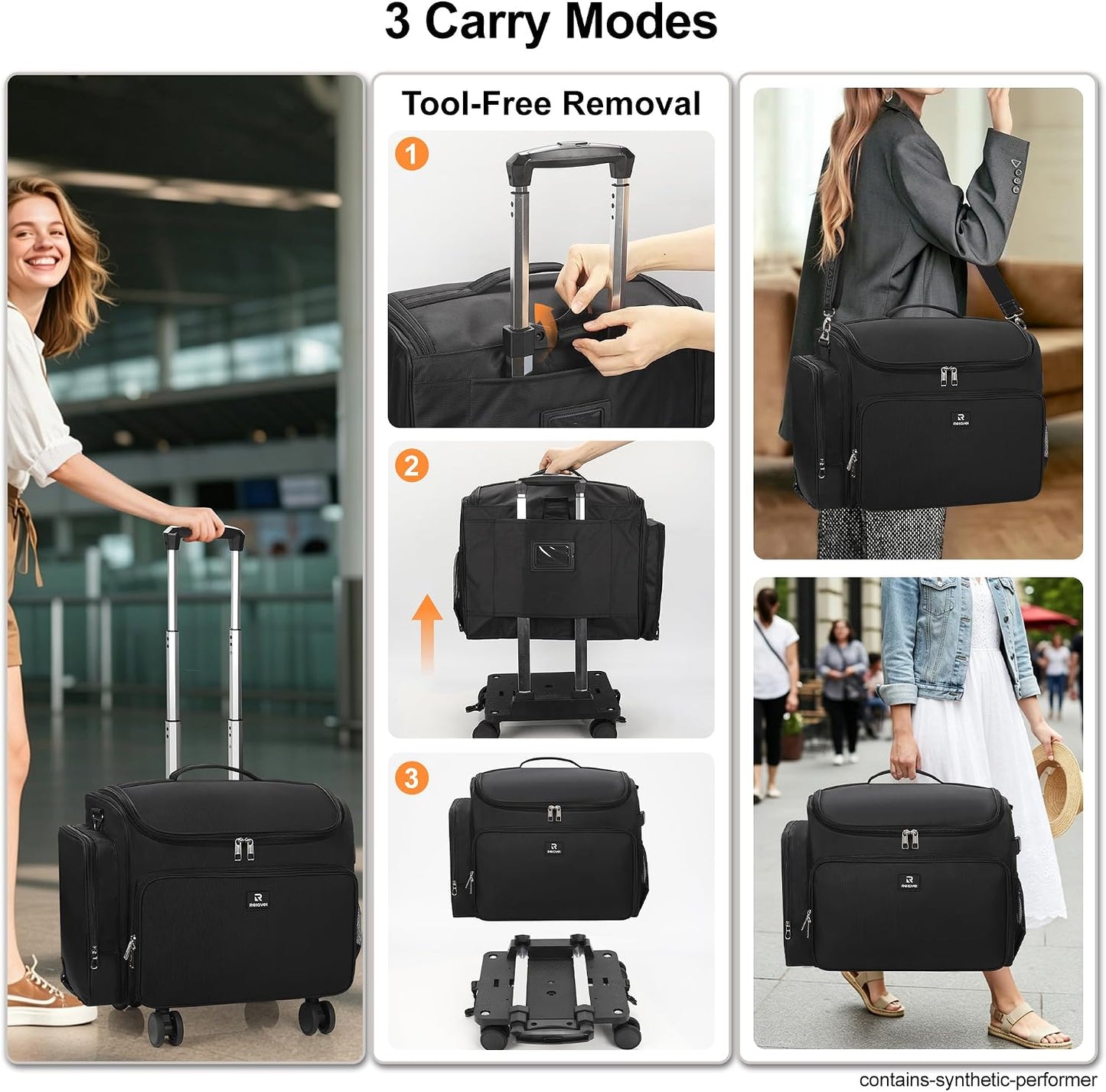 Relavel Rolling Horizontal  Hair Tools Travel Makeup Case With a Removable, Foldable Pull Rod and 4 Removable 360° Spinner Wheels