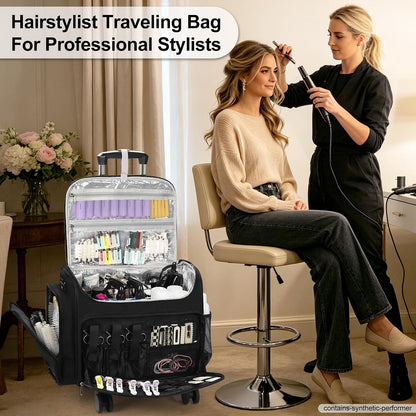 Relavel Rolling Horizontal  Hair Tools Travel Makeup Case With a Removable, Foldable Pull Rod and 4 Removable 360° Spinner Wheels