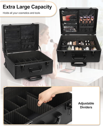 Available for sale in the United States only.Relavel Rolling Makeup Case with 6 Clear Bags and 4 detachable 360° Spinner Wheels