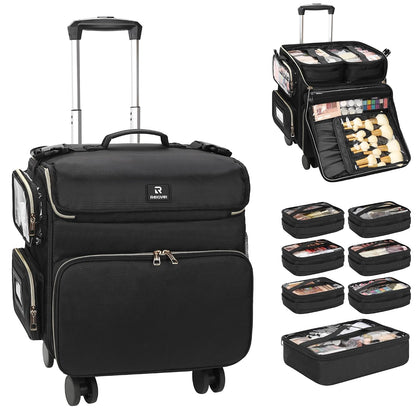 Relavel Rolling Makeup Train Case with 7pcs Traveling Bags and 4 Removable 360° Spinner Wheels