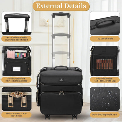 Relavel Rolling Makeup Train Case with 7pcs Traveling Bags and 4 Removable 360° Spinner Wheels