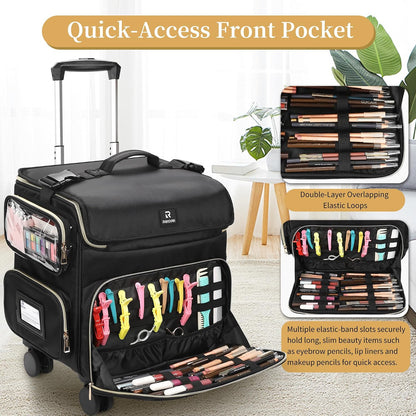 Relavel Rolling Makeup Train Case with 7pcs Traveling Bags and 4 Removable 360° Spinner Wheels