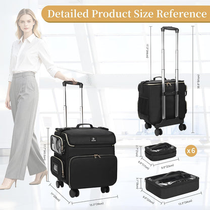 Relavel Rolling Makeup Train Case with 7pcs Traveling Bags and 4 Removable 360° Spinner Wheels