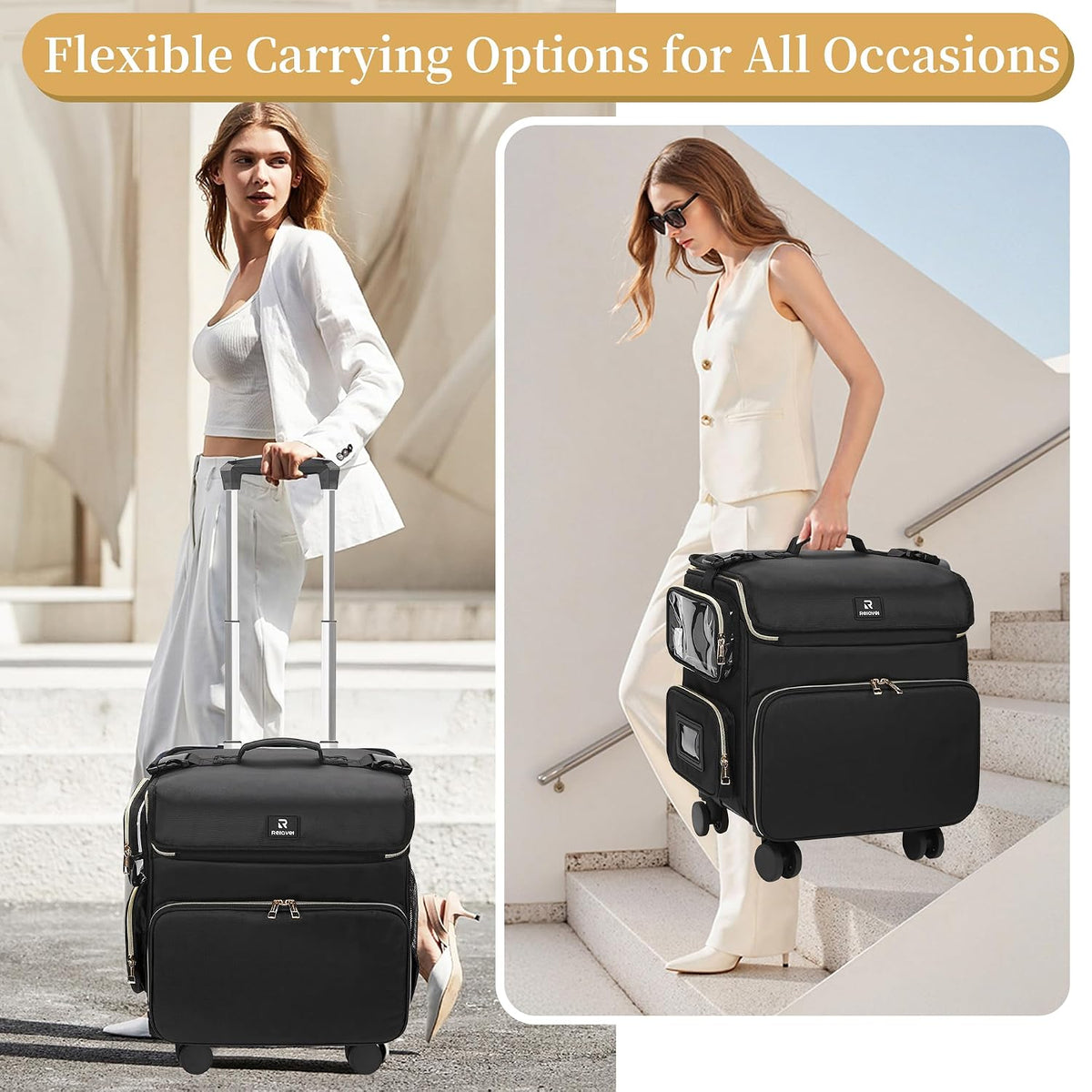 Relavel Rolling Makeup Train Case with 7pcs Traveling Bags and 4 Removable 360° Spinner Wheels