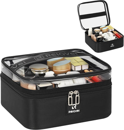 Relavel Small Makeup Case with Plastic Dividers and Clear Lid