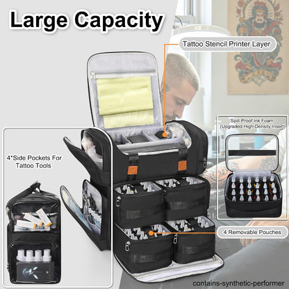 Relavel Tattoo Travel Case Backpack with 4 Removable Pouch