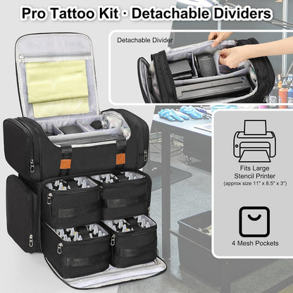 Relavel Tattoo Travel Case Backpack with 4 Removable Pouch
