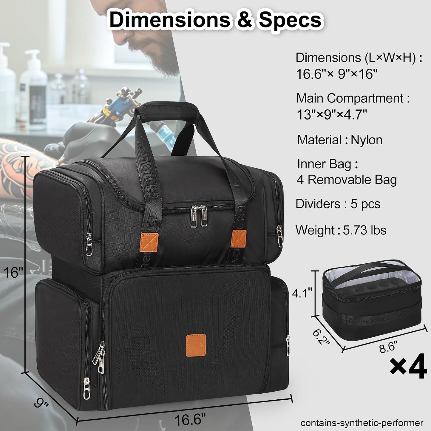 Relavel Tattoo Travel Case Backpack with 4 Removable Pouch