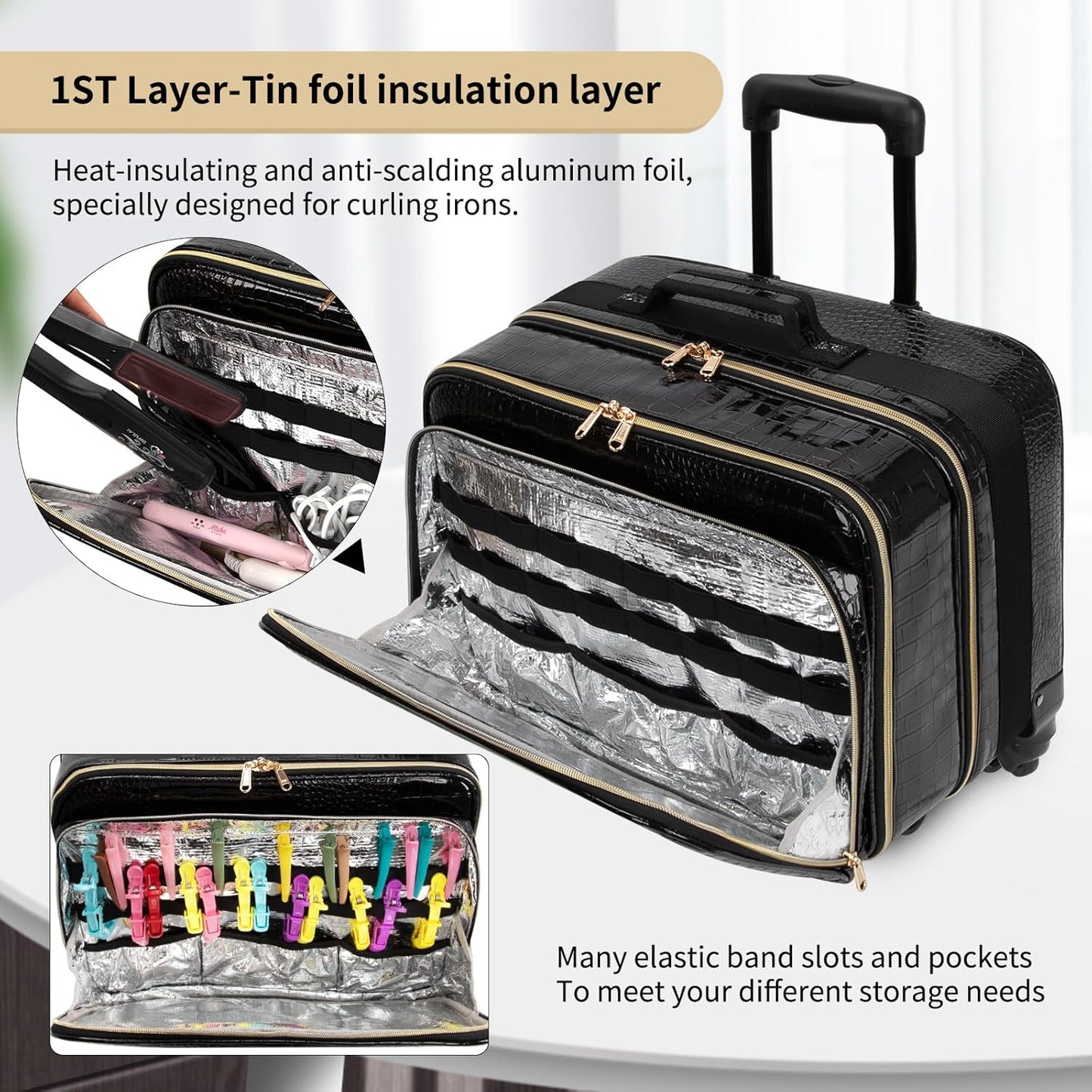 Rolling Extra Large 3 Layers Makeup Train Case with 3pcs Traveling Bags