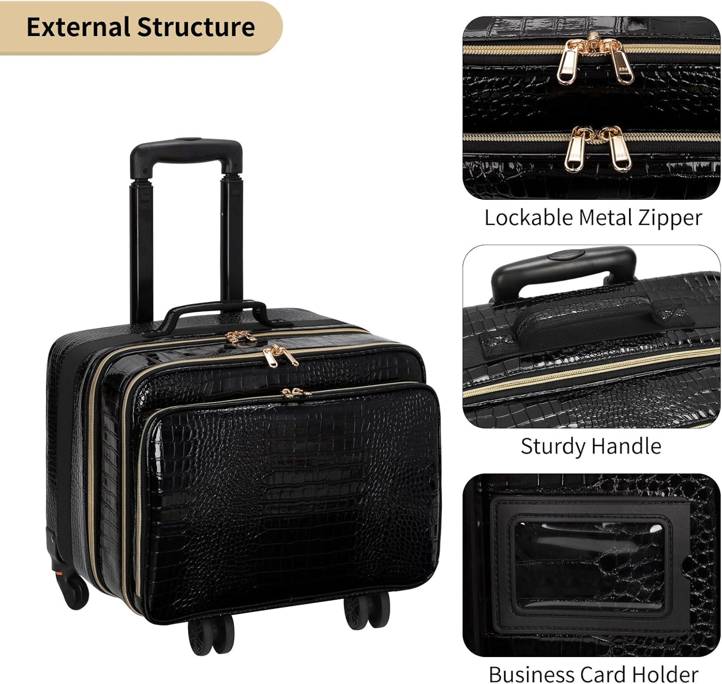 Rolling Extra Large 3 Layers Makeup Train Case with 3pcs Traveling Bags