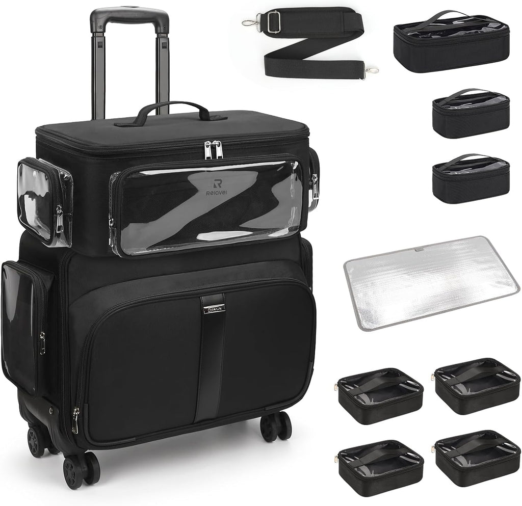 Rolling Extra Large Makeup Train Case with 4 wheels and Large Makeup Case