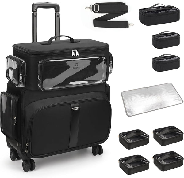 Rolling Extra Large Makeup Train Case with 4 wheels and Large Makeup Case