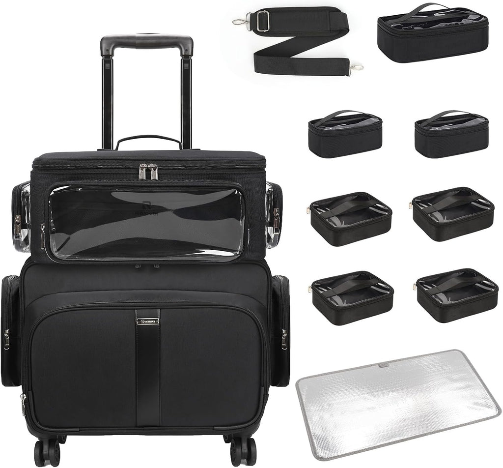 Rolling Extra Large Makeup Train Case with 4 wheels and Large Makeup Case