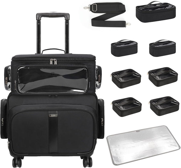Rolling Extra Large Makeup Train Case with 4 wheels and Large Makeup Case