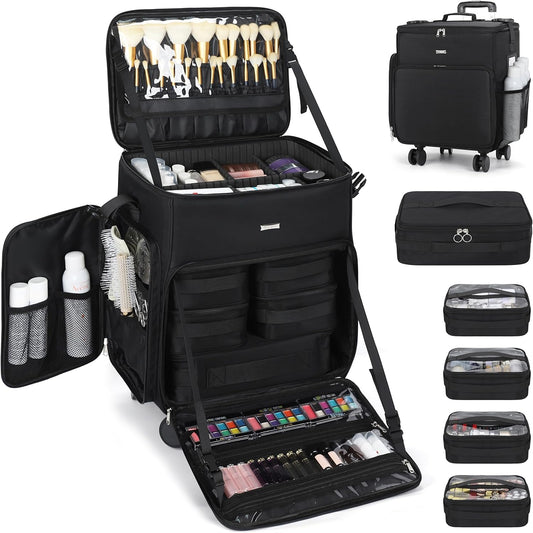 Available for sale in the United States only.Rolling Makeup Case with 5 Removable Pouches and 4 Removable 360° Spinner Wheels