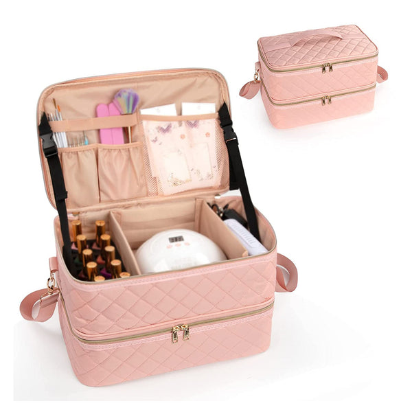 Relavel Ethereal Nail Polish Organizer Case, Nail Lamp Storage Bag Holds 40-50 Nail Polish Bottles (0.5 fl oz - 0.3 fl oz) and Nail Drill, Manicure Set, Pink