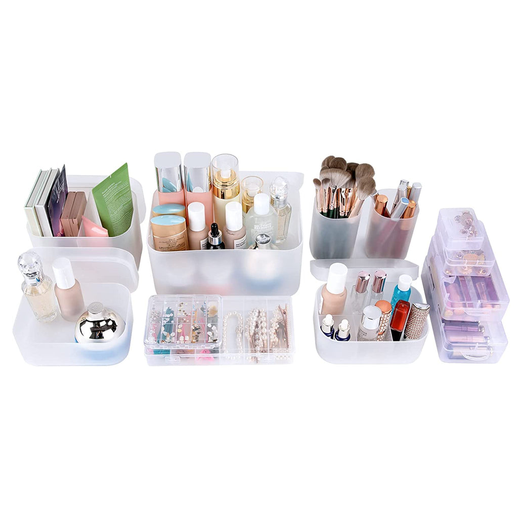 Relavel Makeup Organizer Case,Stackable Clear Makeup Organizer holder, Multi-size Makeup Case Vanity Storage Holder Set for Makeup, Jewelry, toiletries,Makeup Artist Must Have